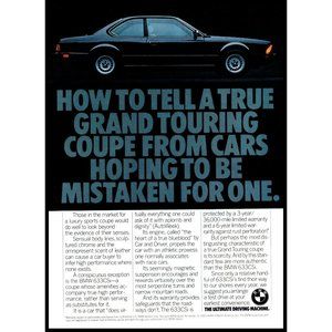 1983 BMW 633CSi Luxury Sports Coupe Vintage Print Ad Black Side View Wall Art